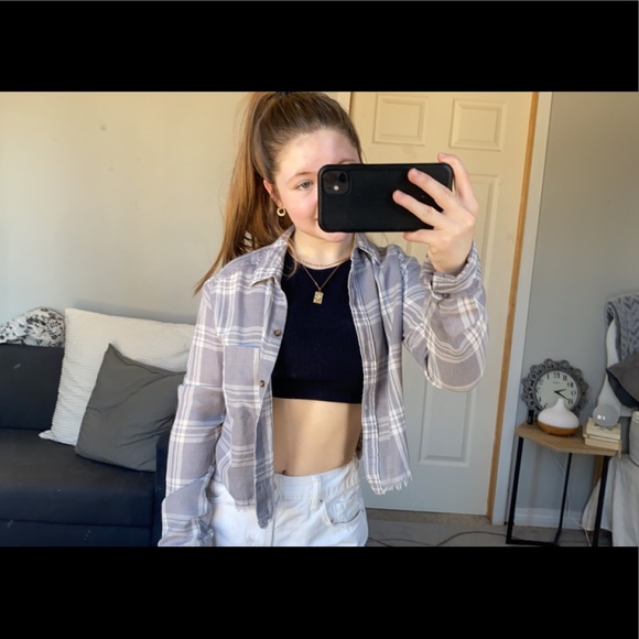 Hollister Grey/White Plaid Button Up Shirt - Picture 3 of 9